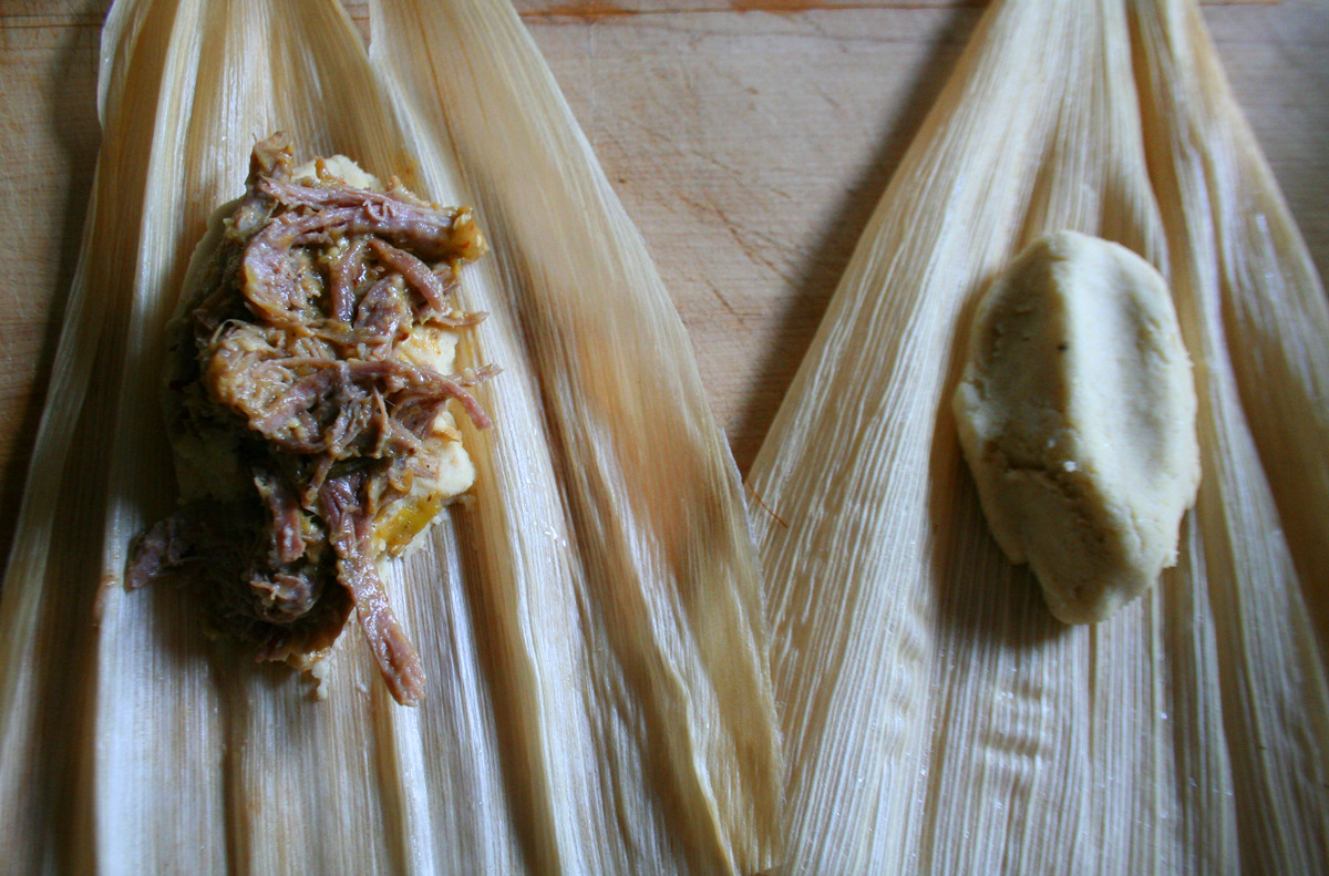 Filling the tamale