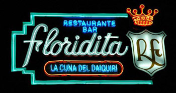 The sign in front of El Floridita bar in Old Havana