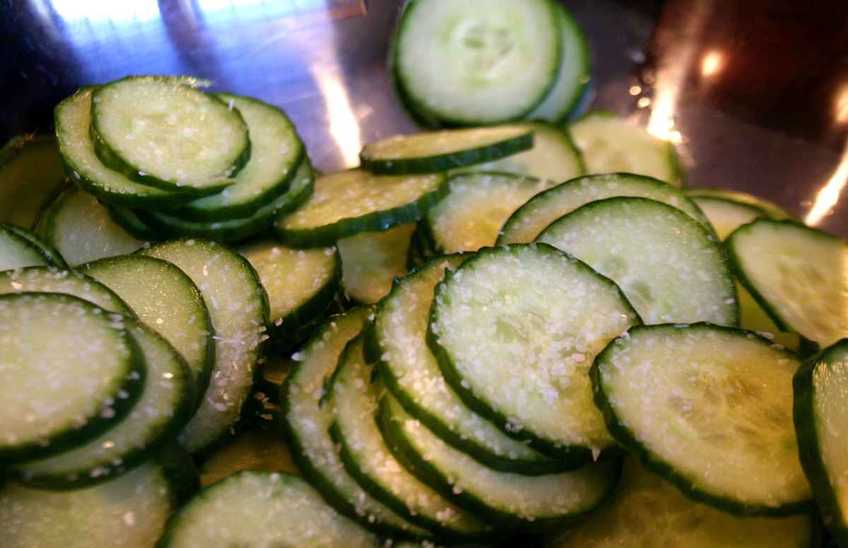Sliced & Salted Cucumbers for refrigerator pickles