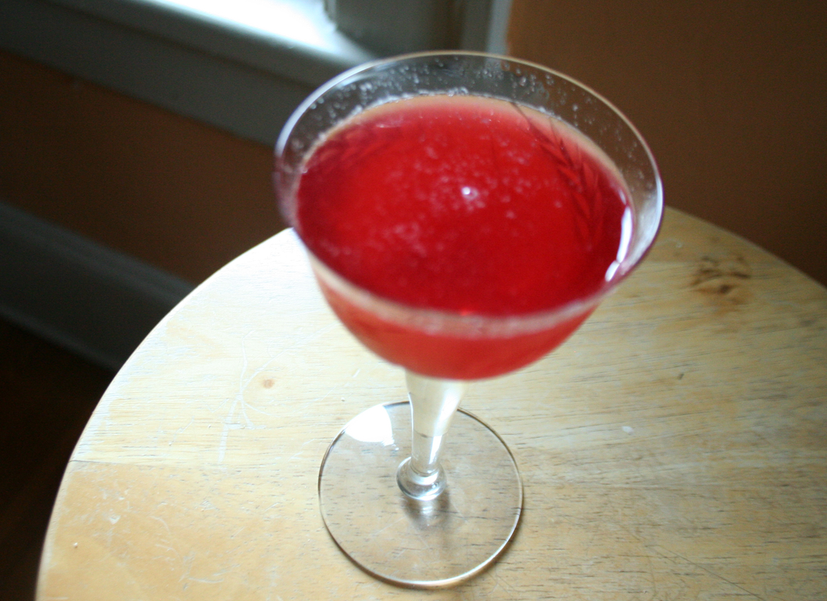 Candied Apple Cocktail with cranberry shrub syrup and Laird's apple brandy