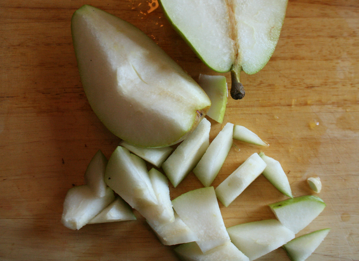 Slicing pears for Fall Spice Apple Cranberry Punch