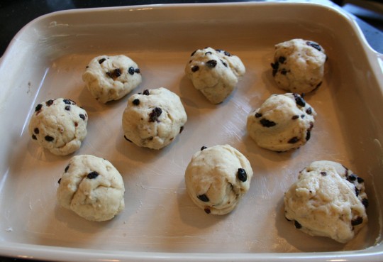 Formed hot cross bun dough balls