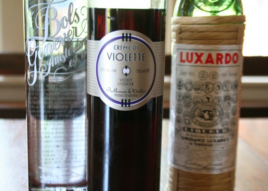 Gin, Creme de Violette and Maraschino Liqueur