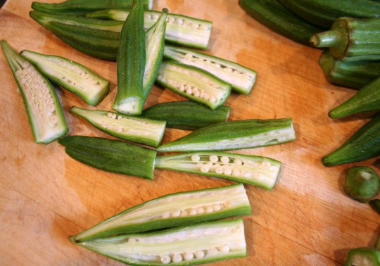 Trimmed and cut okra