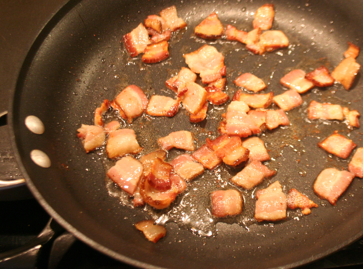 Frying small pieces of Benton's bacon