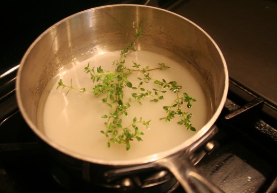 The Thyme Simple Syrup begins to cook...