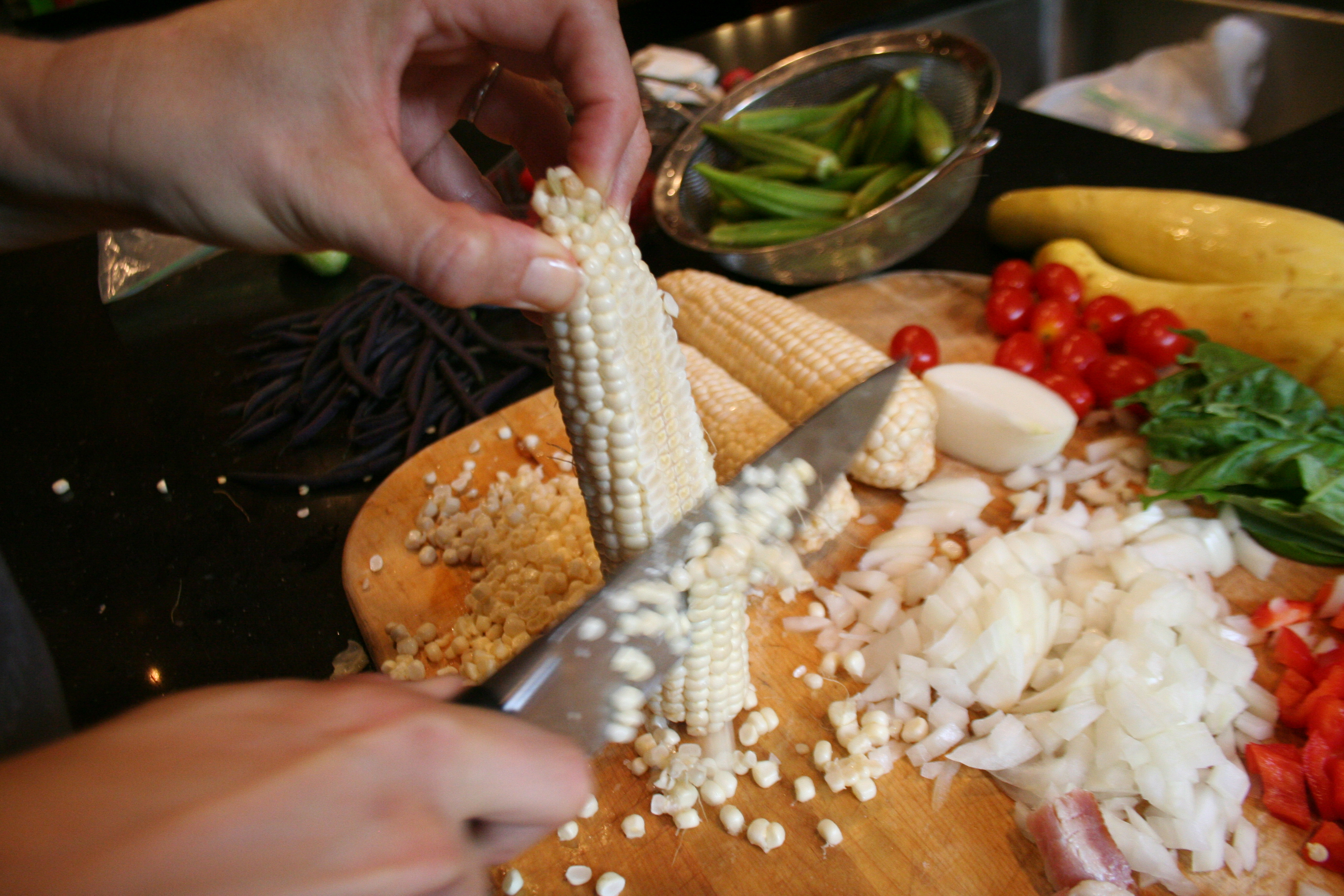 Cutting the Corn off the Cob for succotash