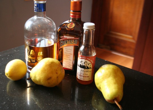 Pear Sidecar Ingredients - Cognac, Cointreau, Falernum, lemon and pear