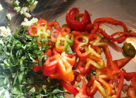 Chopped Basil, Garlic and Peppers