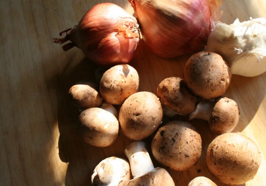 Mushrooms Shallots and Garlic