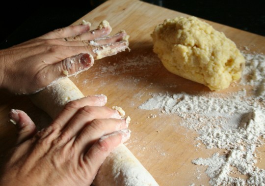 Rolling the potato gnocchi dough