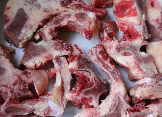 Assorted beef bones, before roasting for stock