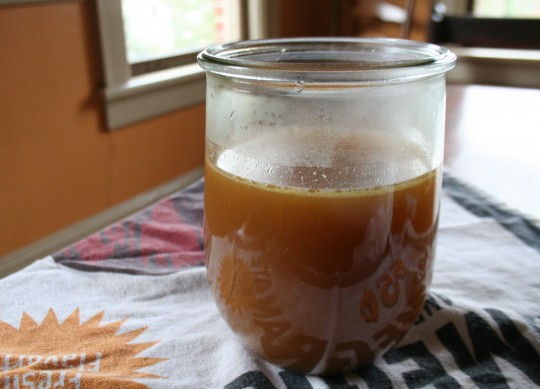 Finished homemade beef stock from bones