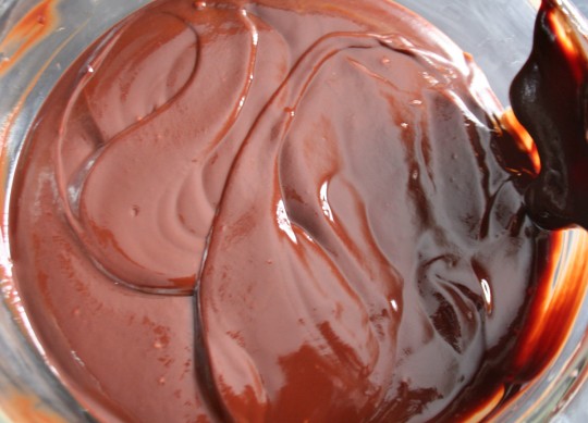 The melted chocolate is mixed until smooth